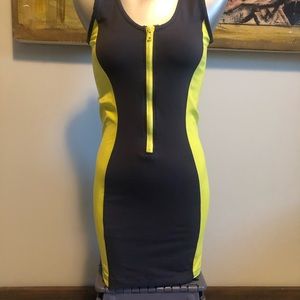 Neon yellow/black size small thick stretch fabric body con dress